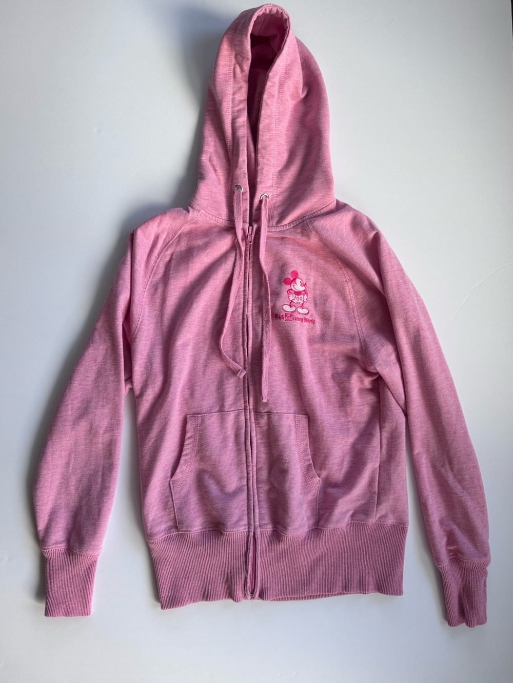 Walt Disney World Park Pink Hooded Zip-Up Jacket with Mickey Mouse Chest Logo